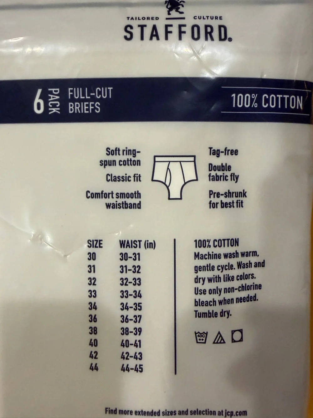 Stafford White Men’s Briefs with Navy & Yellow Waist Trim